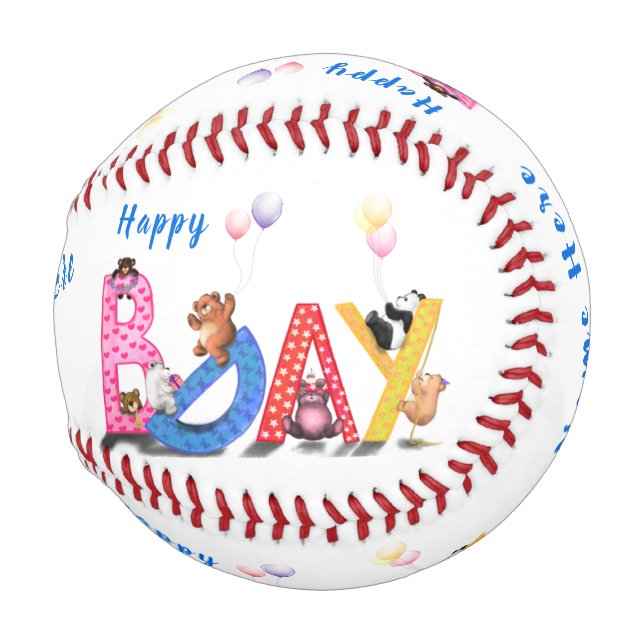 Balle De Baseball Joyeux Anniversaire - Fête des ours de bébé Fun (Devant Droite)
