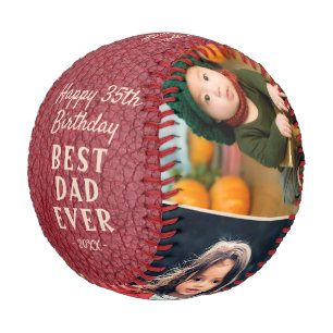 Balle De Baseball Joyeux Anniversaire Meilleur Papa Cuir Rouge 3 Pho
