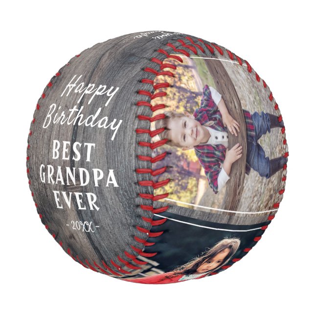 Balle De Baseball Joyeux Anniversaire Papi Collage Photo Rustique 3 (Angle)
