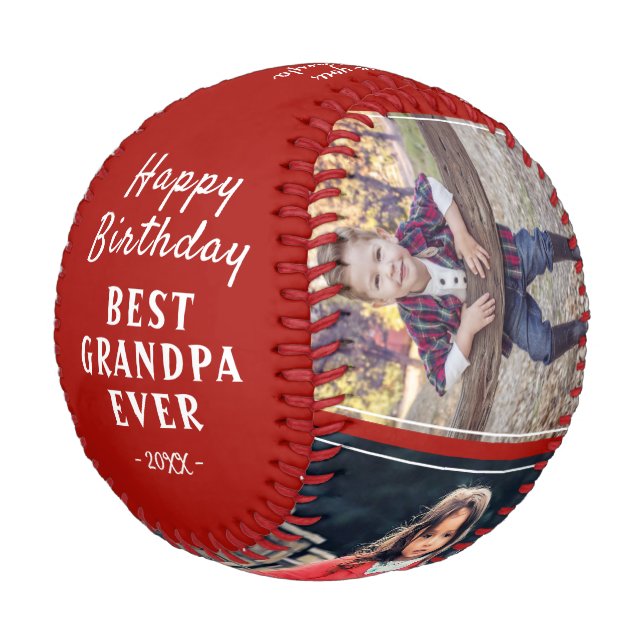 Balle De Baseball Joyeux Anniversaire Papi Rouge 3 Collage de Photos (Angle)