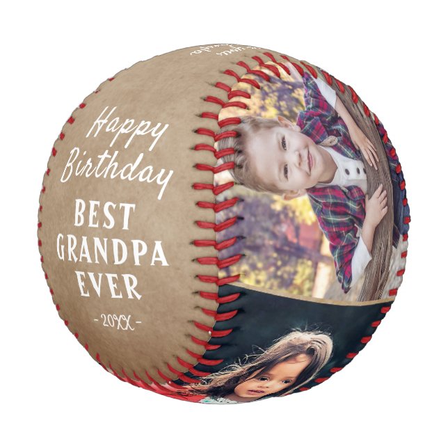Balle De Baseball Joyeux Anniversaire Papy Rustique 3 Collage Photo (Angle)