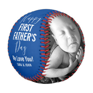 Balle De Baseball Joyeux Fête du Père Bleu Bébé 2 Photos Nom