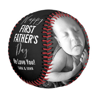 Balle De Baseball Joyeux Fête du Père Noir Baby 2 Photos Nom