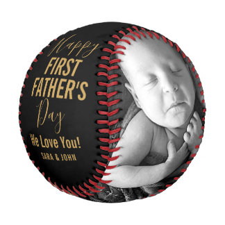 Balle De Baseball Joyeux Fête du Premier Père Black Gold 2 Photos No