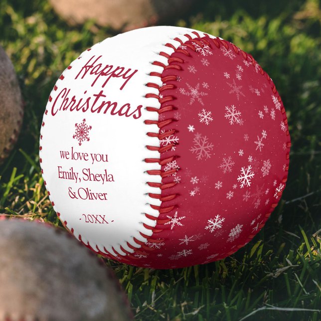 Balle De Baseball Joyeux Noël motif flocon de neige rouge (Créateur téléchargé)