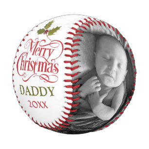 Balle De Baseball Joyeux Noël Papa Rouge Vert Typographie Photo