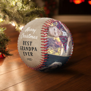 Balle De Baseball Joyeux Noël Papy Papy 3 Photos Rustique