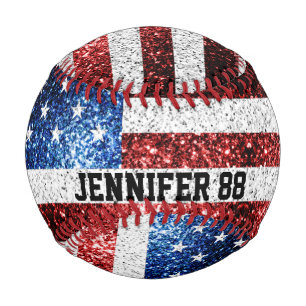 Balle De Baseball Le drapeau américain brille le nom personnalisé et