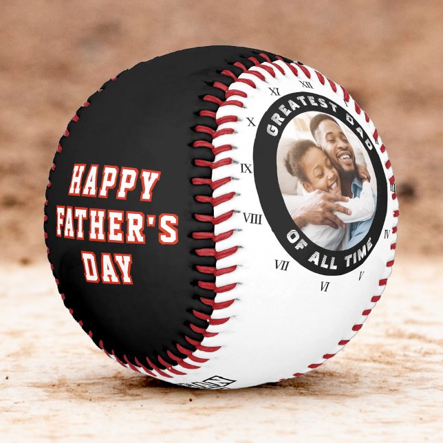 Balle De Baseball Le plus grand papa de tous les temps Fête des père (black and red clock face greatest dad of all time father's day photo baseball)