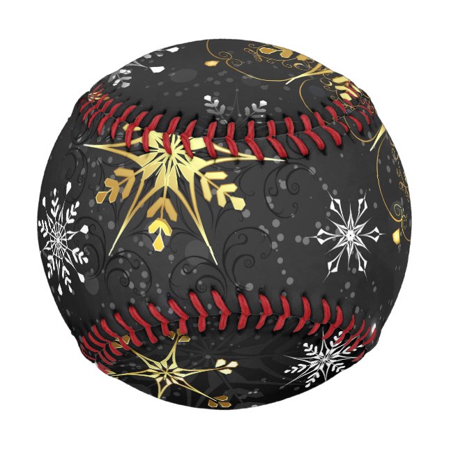 Balle De Baseball Les flocons dorés de Noël sur l'Arrière - plan noi (Devant)