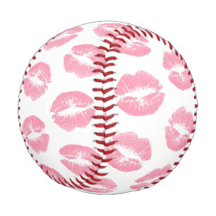 Balle De Baseball Lèvres Roses, Motif De Lèvres, Rouge Rose, Baiser