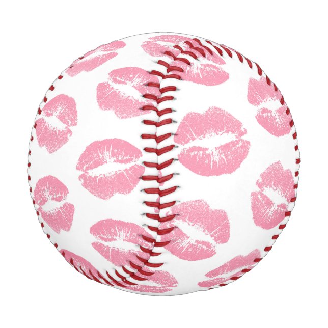 Balle De Baseball Lèvres Roses, Motif De Lèvres, Rouge Rose, Baiser (Angle)
