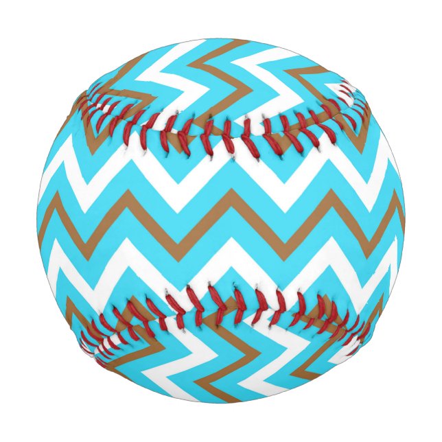 Balle De Baseball Lignes géométriques bleues marron blanches en zig  (Devant)