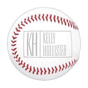 Balle De Baseball Logo Moderne Grey Initiales & Nom