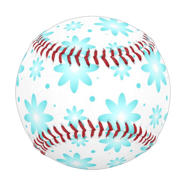Balle De Baseball Marguerite délicate blanche et turquoise, point mo (Devant)