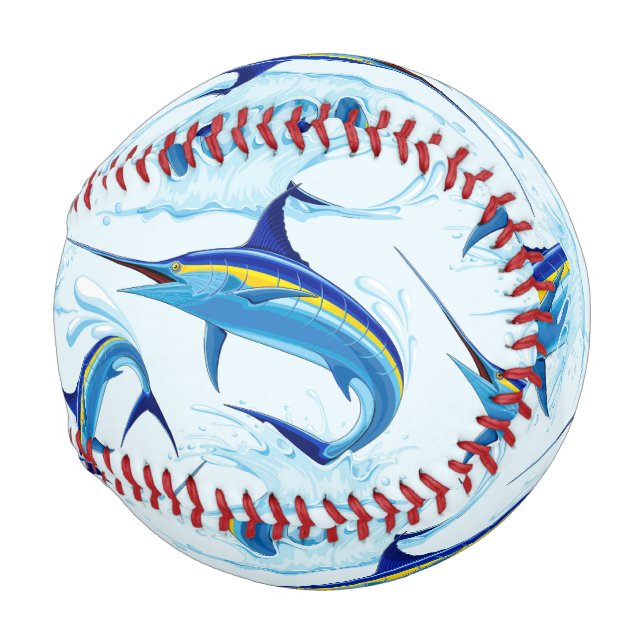 Balle De Baseball Marlin Bleu Jaillissant de l'Océan (Devant Droite)
