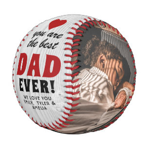 Balle De Baseball Meilleur Papa Cœur Rouge Bois Rustique 2 Photo