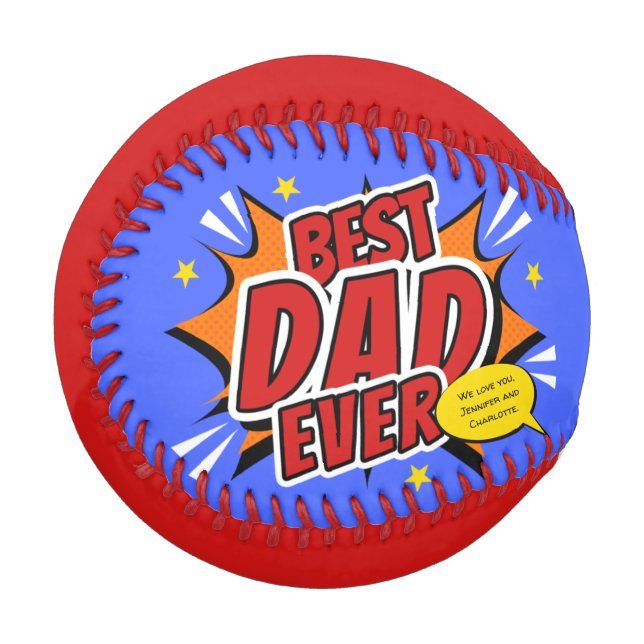 Balle De Baseball Meilleur Papa de Tous les Temps Bande Dessinée Sup (Devant Gauche)