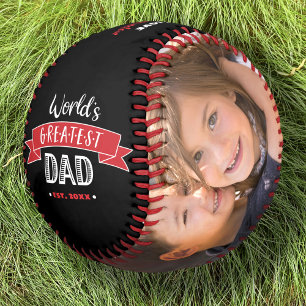 Balle De Baseball Meilleur Papa du Monde Bannière Rouge Photo Modern