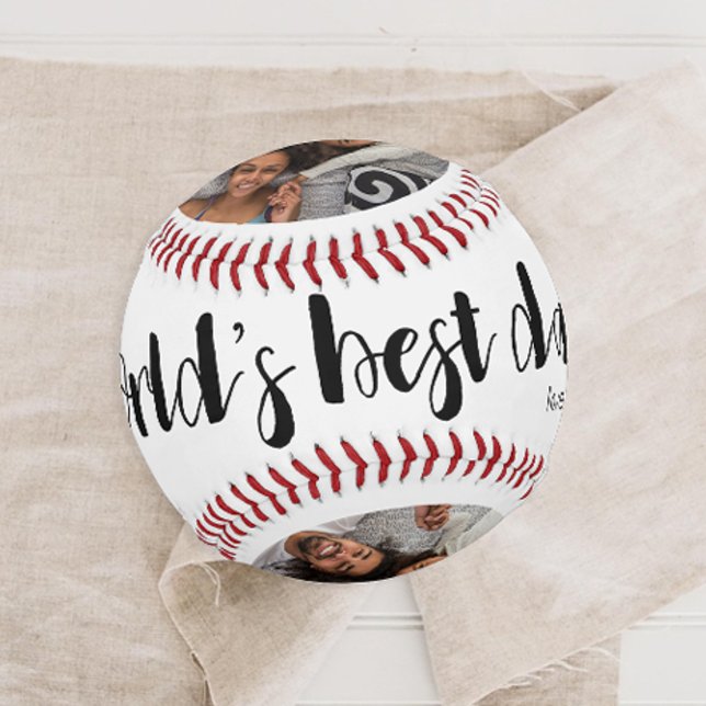 Balle De Baseball Meilleur papa du monde deux photo, année et nom (Créateur téléchargé)