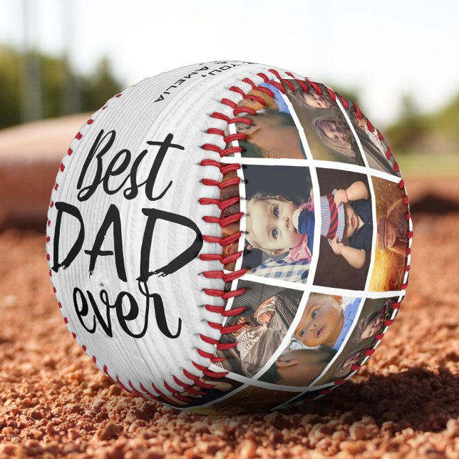 Balle De Baseball Meilleur Papa Ever Collage Photo Bois Rustique 6 (Créateur téléchargé)