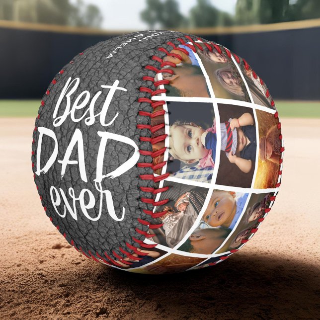Balle De Baseball Meilleur Papa Ever Impression Cuir Gris 6 Collage  (Créateur téléchargé)