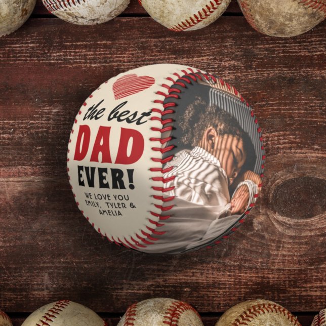 Balle De Baseball Meilleur Papa Ever Red Heart Fête des Pères 2 Phot (Créateur téléchargé)