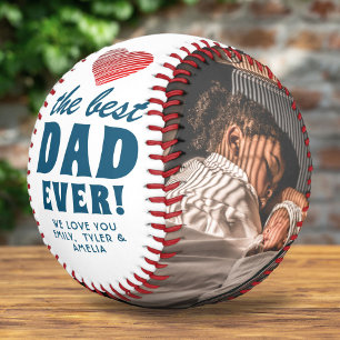 Balle De Baseball Meilleur Papa Ever Red Heart Père 2 Famille Photo 