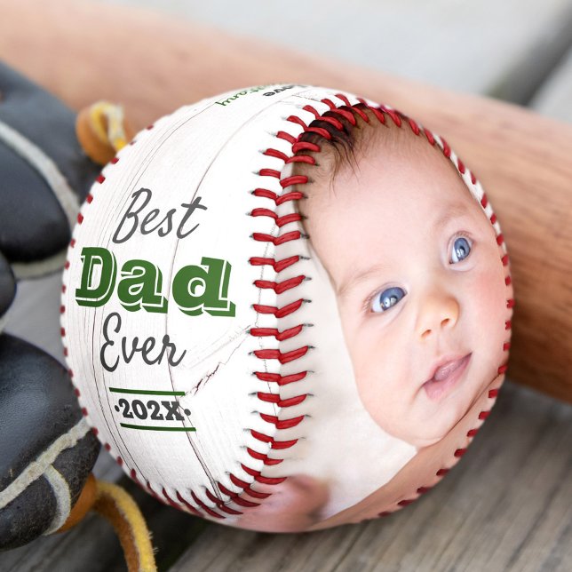 Balle De Baseball Meilleur Papa Ever Typographie Verte Bois Rustique (Créateur téléchargé)