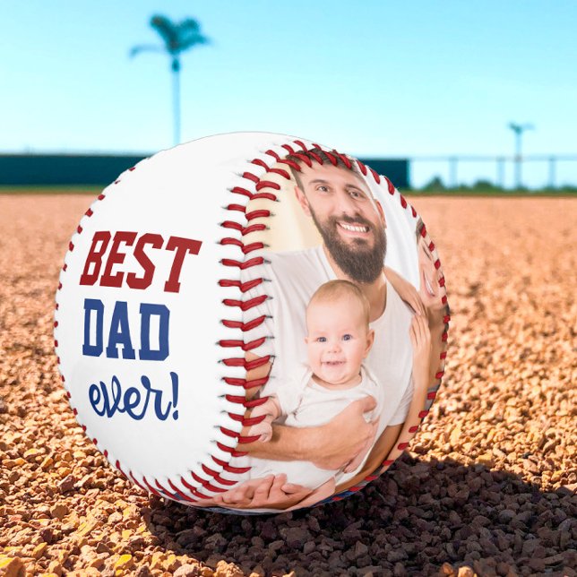 Balle De Baseball Meilleur papa Jamais Rouge Bleu Fête des pères Pho (Customizable best dad ever all star father's day photo baseball)
