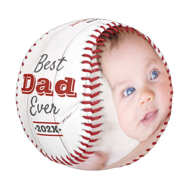 Balle De Baseball Meilleur Papa Jamais Typographie Rouge Bois Rustiq (Angle)