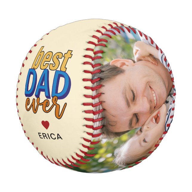 Balle De Baseball Meilleur papa Jamais Vintage Coeur Photo personnal (Angle)