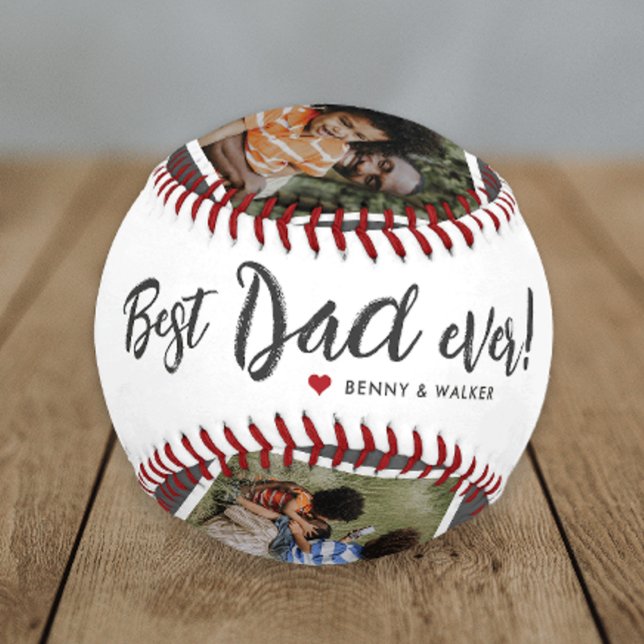 Balle De Baseball Meilleur Papa Jamais Vu 4 Collage de Photos Fête d (Great gift for Dad with modern handwritten best dad ever and 4 photo collage baseball.)