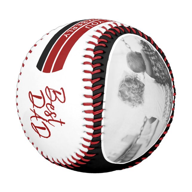 Balle De Baseball Meilleur Papa Script Rouge Noir Jolie Photo de Fêt (Angle)