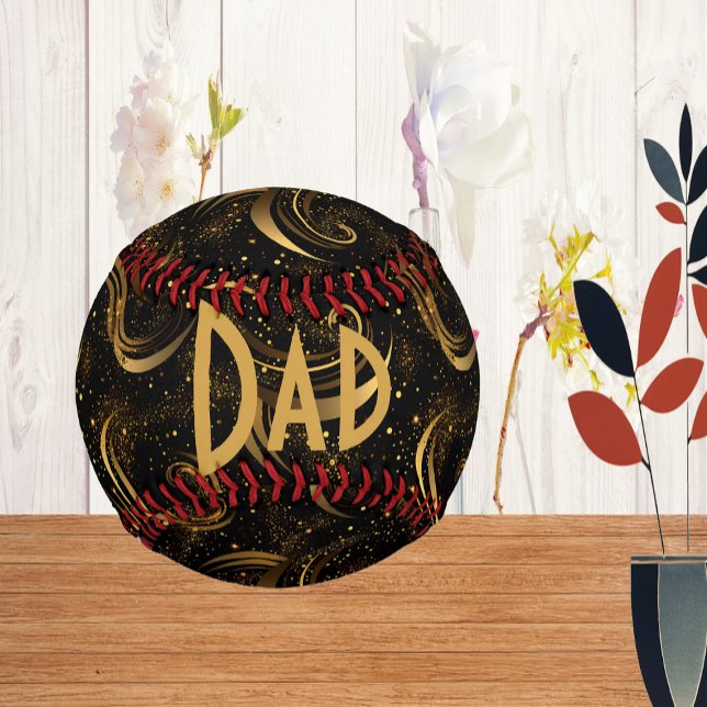 Balle De Baseball Meilleure Fête des pères papa Gold Leafls Calligra (Best Dad Fathers Day Gold Leafy Swirls Calligraphy Baseball)