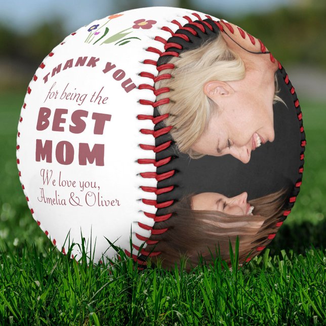 Balle De Baseball Merci Meilleure maman Fleur Mère de Fête Photo (Créateur téléchargé)
