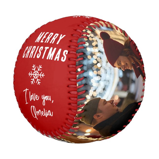 Balle De Baseball Merry Christmas 2 Photo Collage Keepsake (Angle)