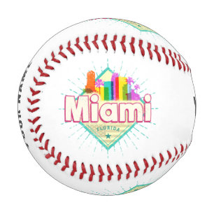 Balle De Baseball Miami Floride États-Unis Retro Skyline Vintage