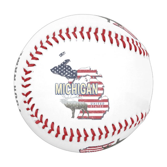 Balle De Baseball Michigan États-Unis Retro State Map Vintage États- (Devant Gauche)