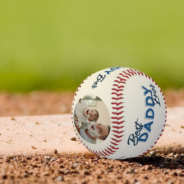 Balle De Baseball Modern 2 Photo Collage Best Daddy Ever (Easily personalize this Best Daddy Ever ballwith your photos & name for a unique Father's Day gift)