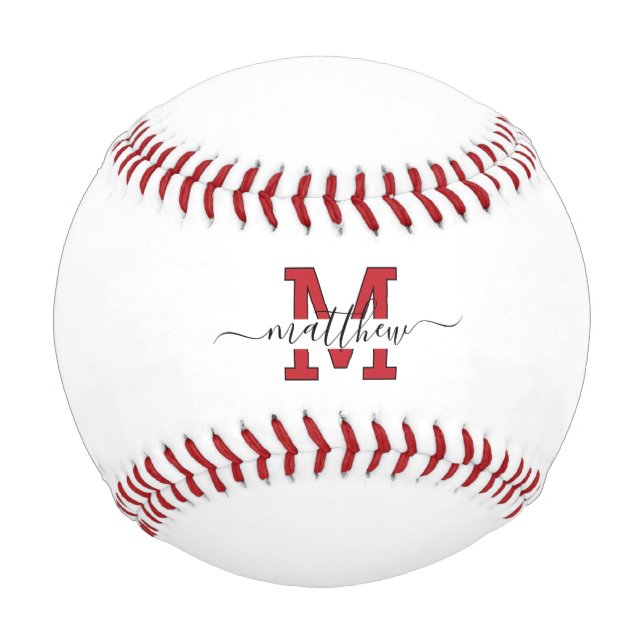 Balle De Baseball Modern Custom Red And Black Monogram  (Devant)