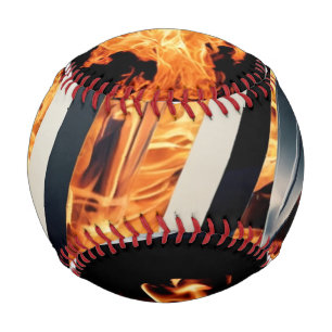 Balle De Baseball Moderne Feu & Triple Rayure Gras Minimaliste 