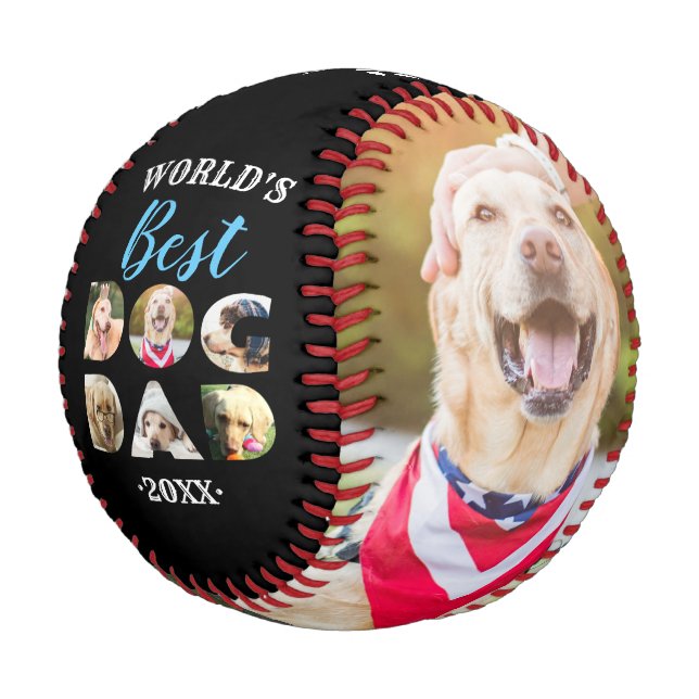 Balle De Baseball Monde meilleur chien papa photo collage noir blanc (Angle)