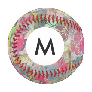 Balle De Baseball Monogram Art grunge floral motif