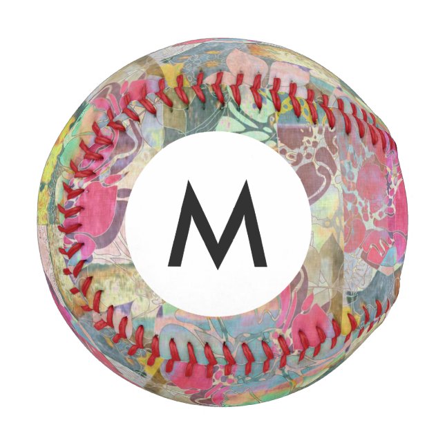 Balle De Baseball Monogram Art grunge floral motif (Devant Gauche)