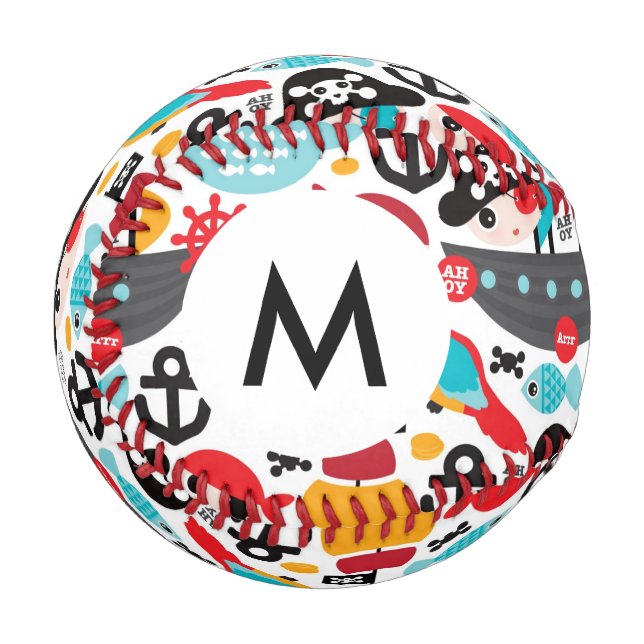 Balle De Baseball Monogram Retro pirates illustration voile (Devant Gauche)