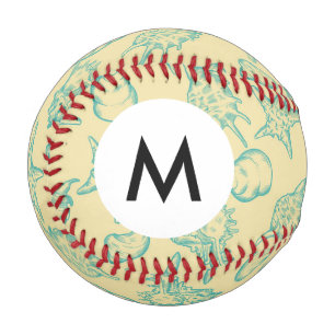 Balle De Baseball Monogramme Arrière - plan avec coquilles. Main des