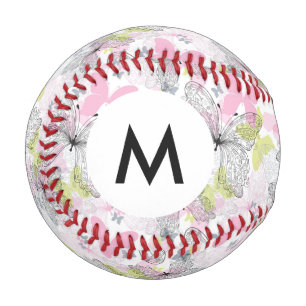 Balle De Baseball Monogramme Arrière - plan avec papillon