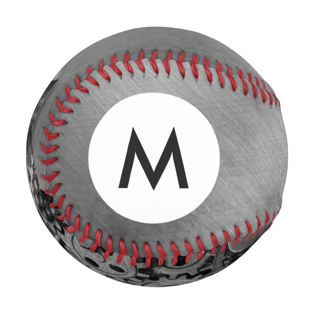 Balle De Baseball Monogramme arrière - plan métallique avec dommages (Devant Gauche)