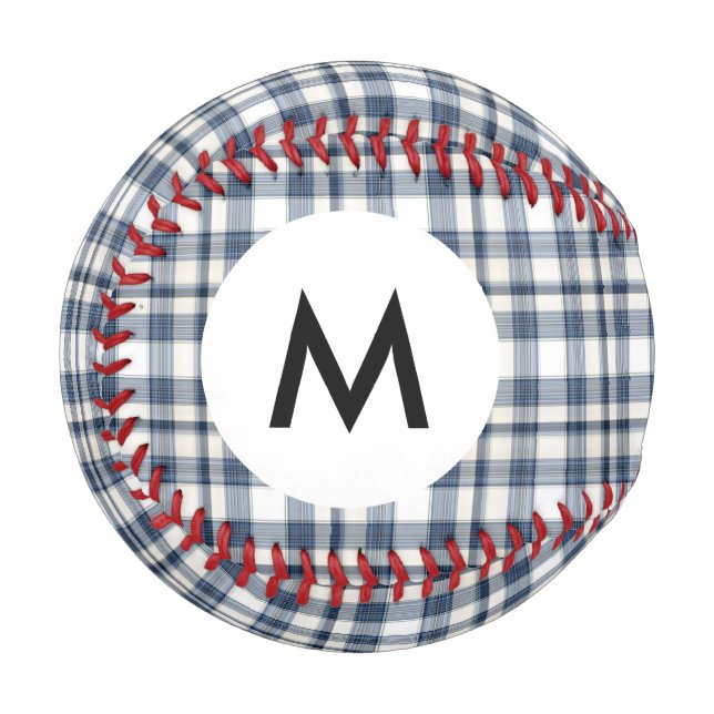 Balle De Baseball Monogramme bleu blanc Plat 1 (Devant Gauche)
